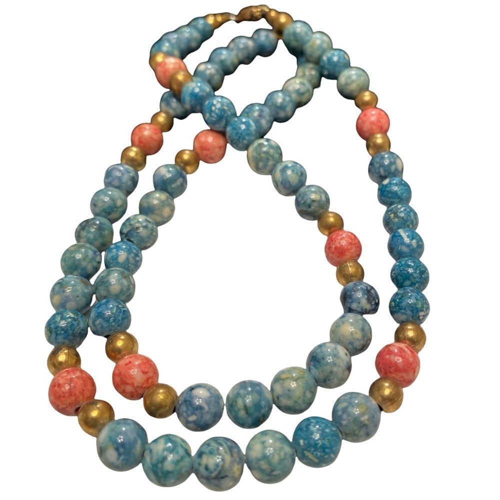 Vintage Semi Precious Coral And Turquoise Stone Necklace